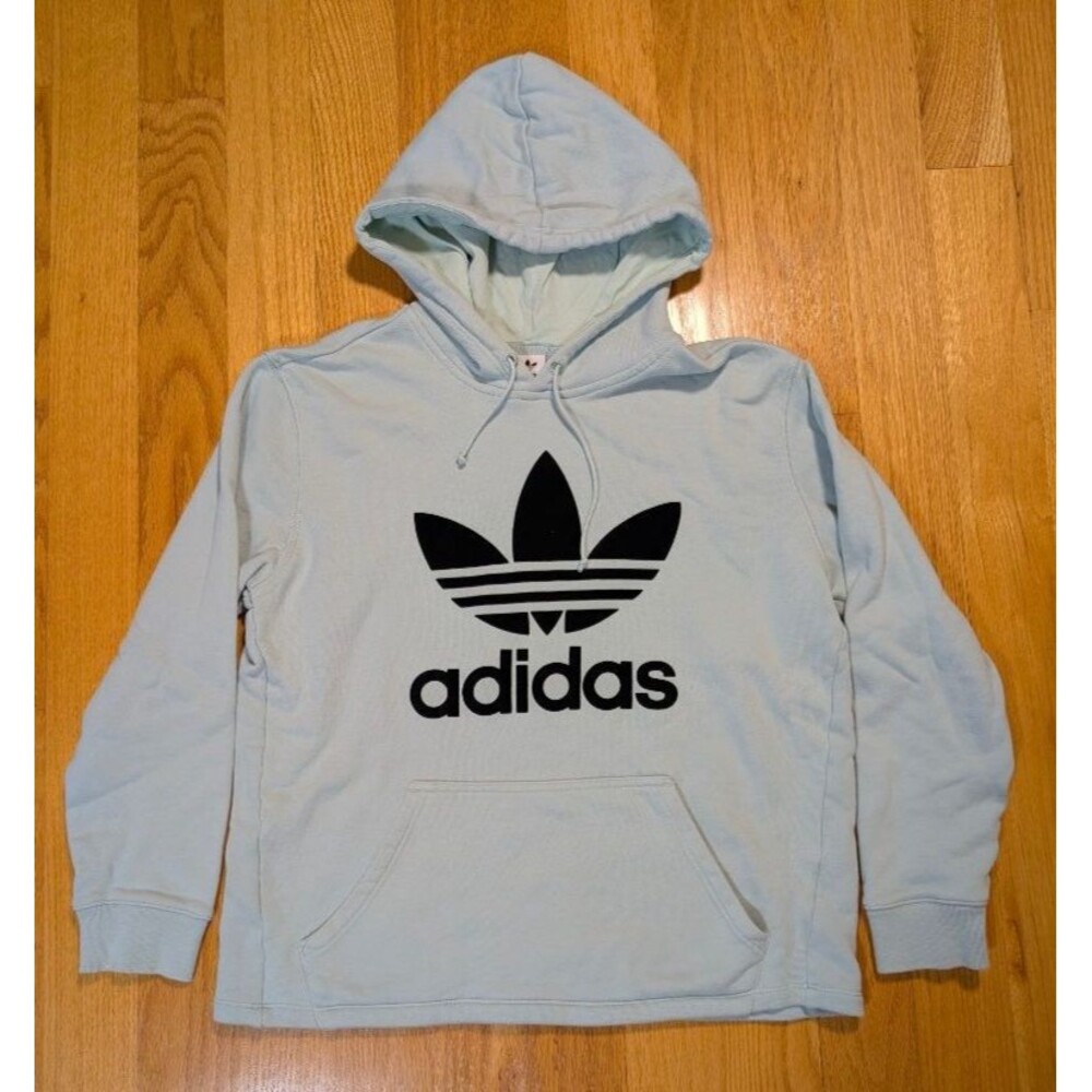 Adidas Originals Trefoil Hoodie Light Blue Pullover Sweatshirt Womens M Logo